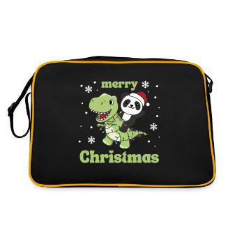Panda Trex Christmas Snow Winter Animals - Retro Bag - black/gold - Back