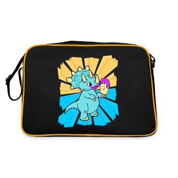 Geburtstagsgeschenk Kinder Dino Drachen naschen - Retro Tasche - Schwarz/Gold - Hinten
