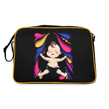 Baby mit buntem Muster und Windel - Retro Tasche - Schwarz/Gold - Hinten