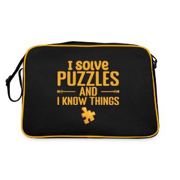 Ich löse Rätsel und weiß Dinge - Retro Tasche - Schwarz/Gold - Hinten