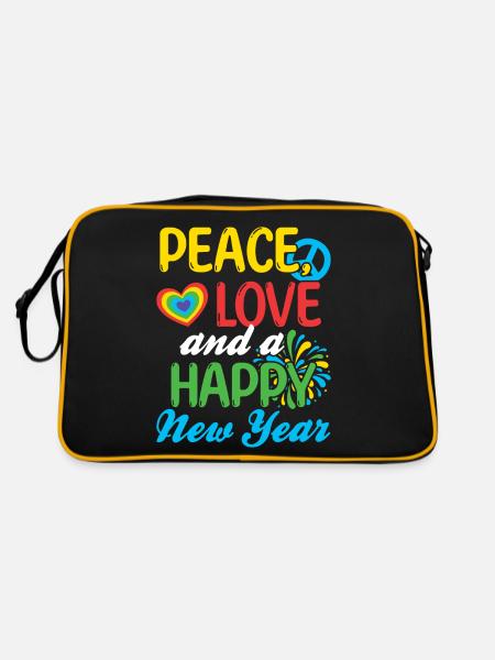 New Year's Eve, Peace, Love, Happy New Year - Retro Bag - black/gold - Back