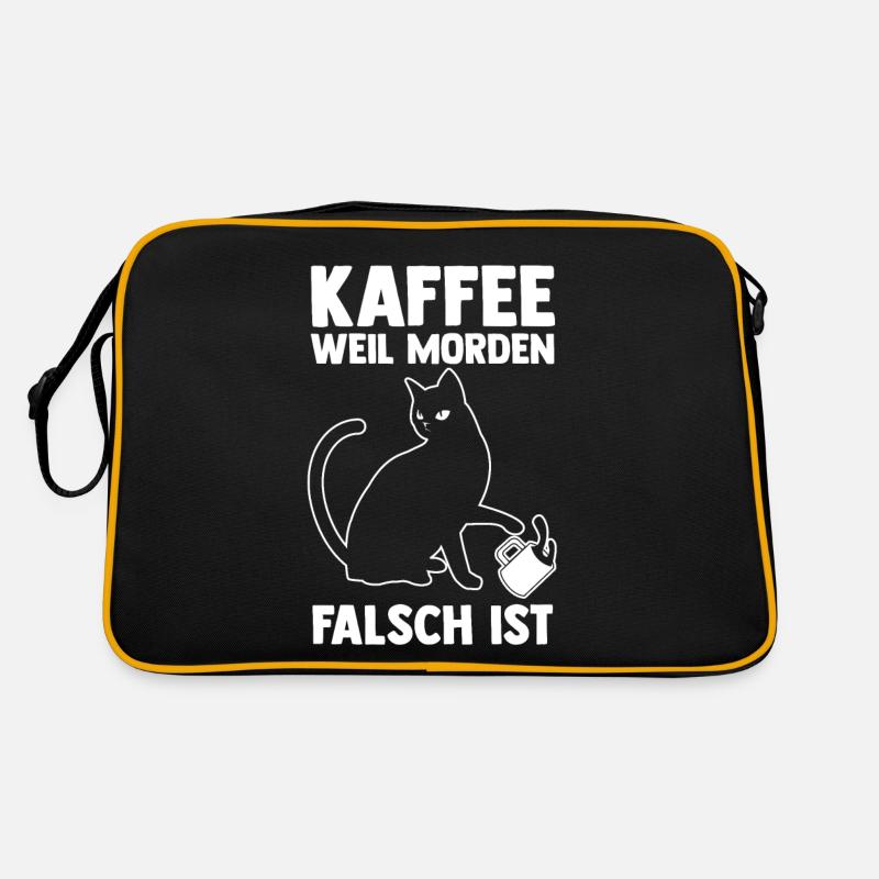 Kaffee Weil Morden Falsch Ist Katze - Retro Tasche - Schwarz/Gold