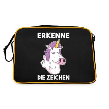 Erkenne Die Zeichen Einhorn - Retro Tasche - Schwarz/Gold - Hinten