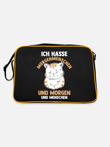 Ich Hasse Morgenmenschen Und Morgen Und Menschen K - Retro Tasche - Schwarz/Gold - Hinten