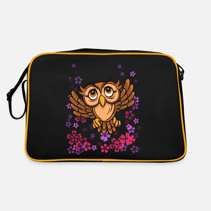braune Eule mit Blumen Retro Tasche