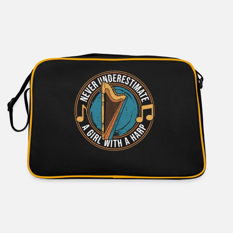 Never Underestimate a Girl with a Harp Harfe - Retro Bag - black/gold