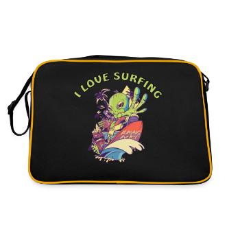 Alien loves to surf on holiday by the sea - Retro Bag - black/gold - Back