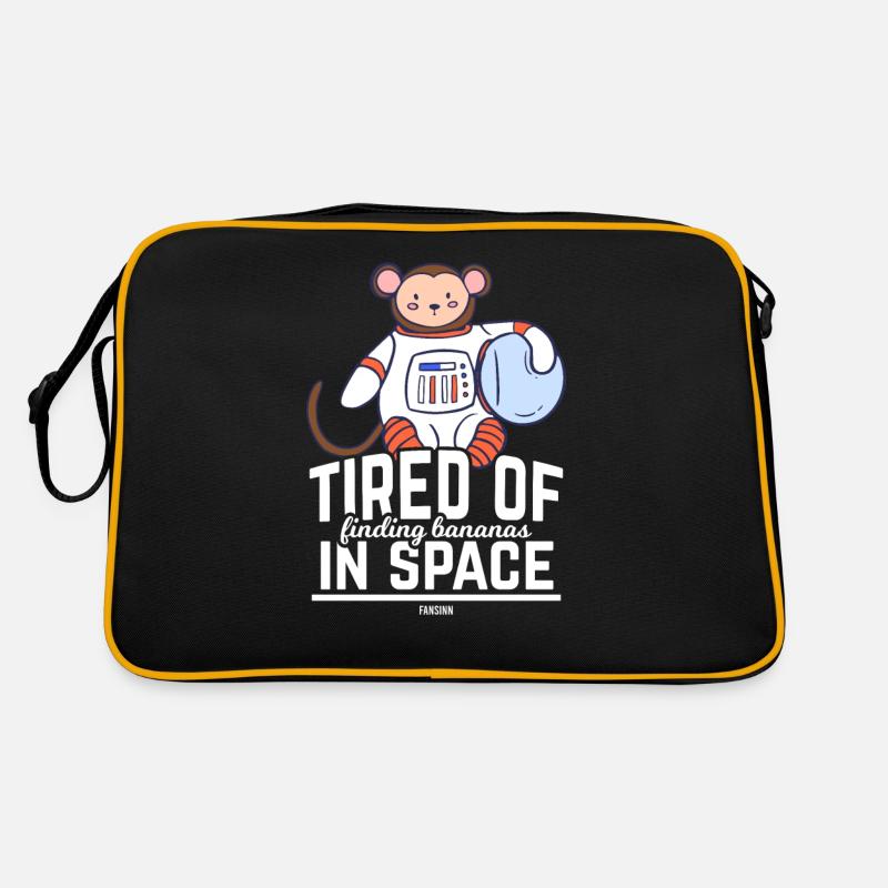 Affe Mond Universum Weltraum Astronaut - Retro Tasche - Schwarz/Gold