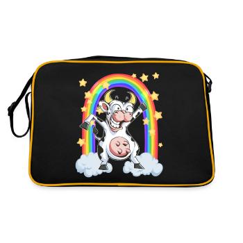 Rainbow cow crazy dancing fun funny - Retro Bag - black/gold - Back