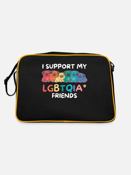 Rainbow Flag Gay Pride LGBTQ Mops - Retro Tasche - Schwarz/Gold - Hinten
