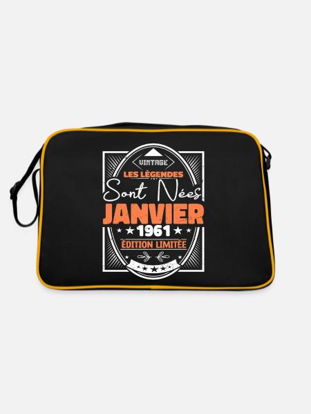 Janvier 1961 | Vintage Anniversaire Rétro - Sac Retro - noir/or - Dos