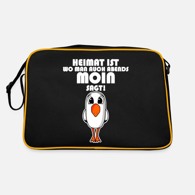 Nordsee Plattdeutsch Spruch Moin Möwe - Retro Tasche - Schwarz/Gold