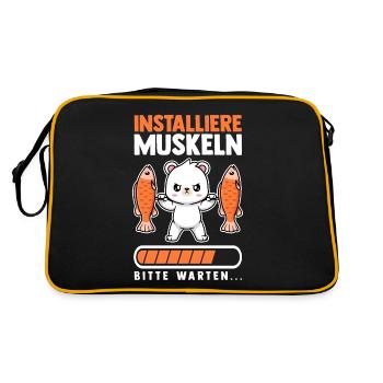 Muskeln Sport Fitness Gewichtheben Bär - Retro Tasche - Schwarz/Gold - Hinten