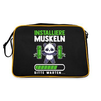 Muskeln Sport Fitness Gewichtheben Panda - Retro Tasche - Schwarz/Gold - Hinten