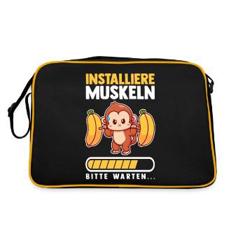 Muskeln Sport Fitness Gewichtheben Banane Affe - Retro Tasche - Schwarz/Gold - Hinten