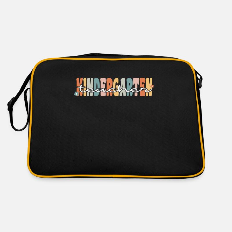 Kindergarten Lehrer Groovy Retro Lehrer Geschenk - Retro Tasche - Schwarz/Gold