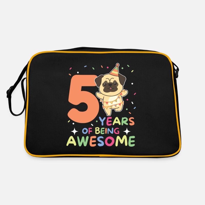 Pug for 5th birthday children five years old Retro Bag