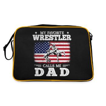 Mon lutteur préféré m’appelle papa drapeau américain - Sac Retro - noir/or - Dos