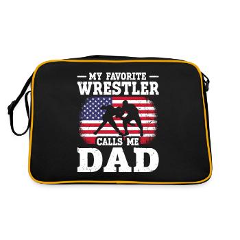 Mon lutteur préféré m’appelle papa drapeau américain - Sac Retro - noir/or - Dos