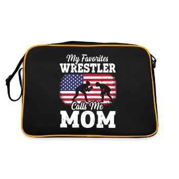 Mon lutteur préféré m’appelle maman drapeau américain - Sac Retro - noir/or - Dos