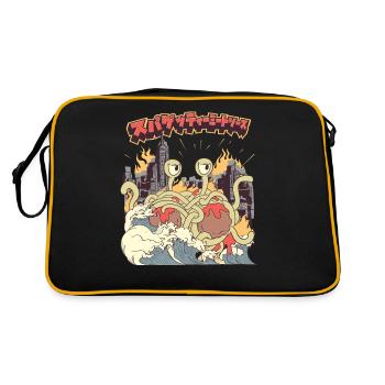 Fliegendes Spaghettimonster Kaiju Pastafari - Retro Tasche - Schwarz/Gold - Hinten