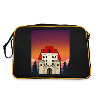 Schloss Burg Mittelalter Märchen Märchenfigur - Retro Tasche - Schwarz/Gold - Hinten