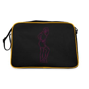 hübsche Frau gezeichnet - Retro Tasche - Schwarz/Gold - Hinten
