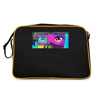 Cyber Esthétique Anime Fille Yeux Rétro Futurisme - Sac Retro - noir/or - Dos