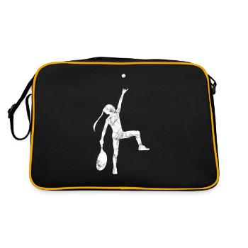 Tennis Tennisspielerin Silhouette - Retro Tasche - Schwarz/Gold - Hinten