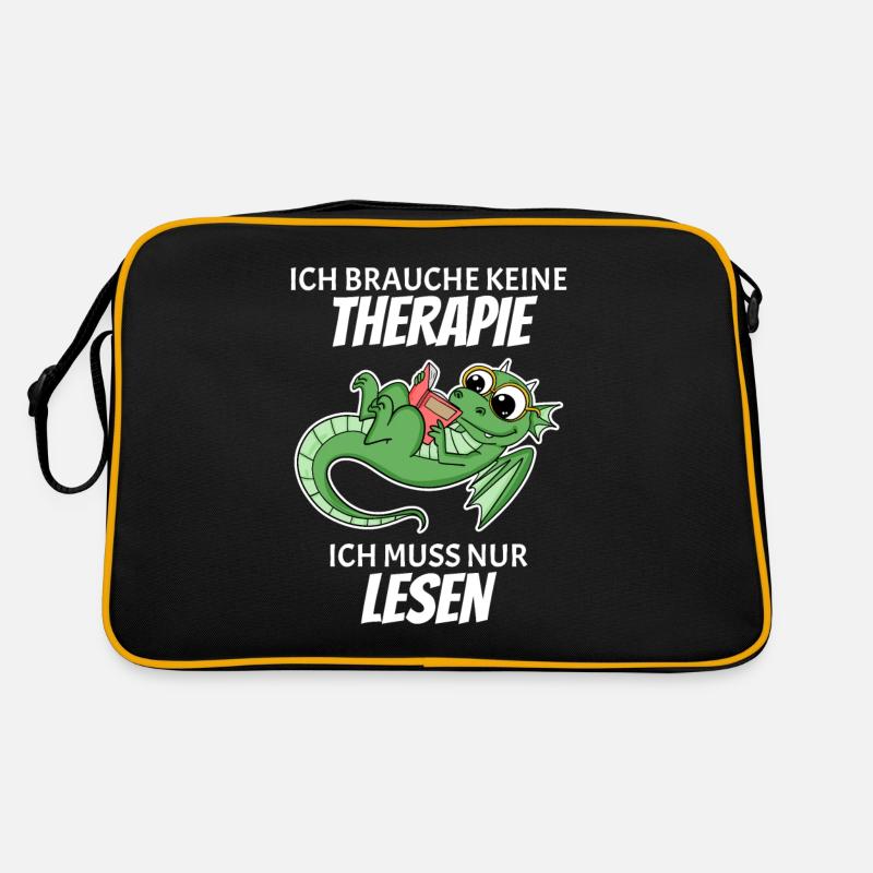 Bücher Drache Drachen - Retro Tasche - Schwarz/Gold