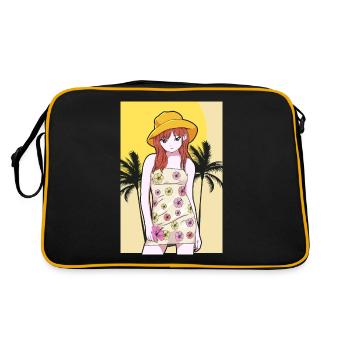 Coconut Girl Aesthetic Anime Girl Summer Beach - Retro Tasche - Schwarz/Gold - Hinten