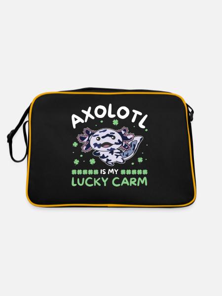 Axolotl is my lucky carm Kleeblatt St Patricks Day - Retro Bag - black/gold - Back