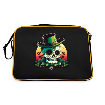 Sunset Sugar Skull Wearing A Hat St Patrick"s Day - Retro Bag - black/gold - Back