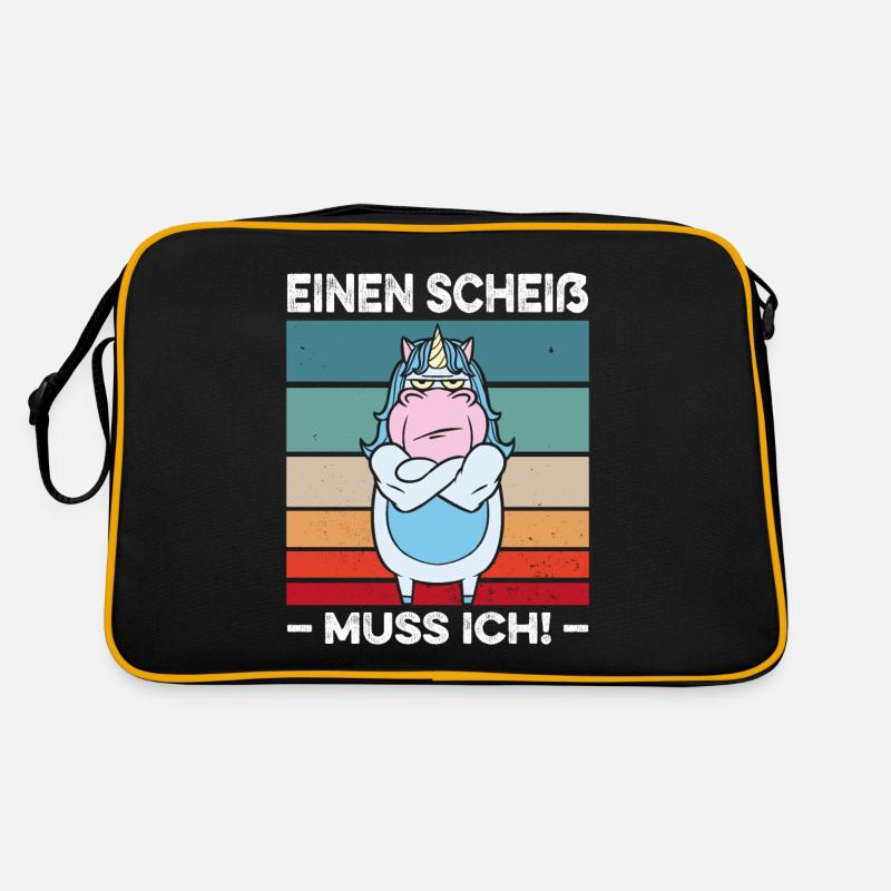 Einen Scheiß muss ich Spruch Einhorn Muskel Retro - Retro Tasche - Schwarz/Gold