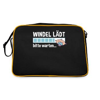 Windel lädt bitte warten Ladebalken Baby Spruch - Retro Tasche - Schwarz/Gold - Hinten