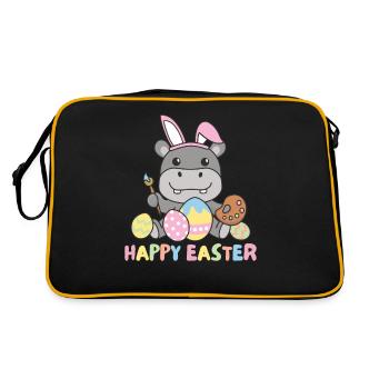 happy easter sweet hippo Easter with Easter eggs - Retro Bag - black/gold - Back
