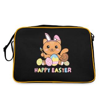happy easter cute cat Easter with Easter eggs - Retro Bag - black/gold - Back