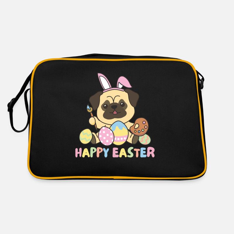 happy easter süßes Mops Ostern mit Ostereiern Retro Tasche