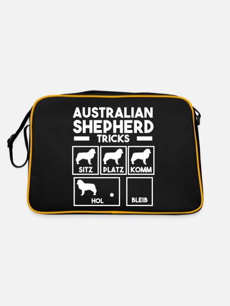 Hund Australian Shepherd - Retro Tasche - Schwarz/Gold - Hinten