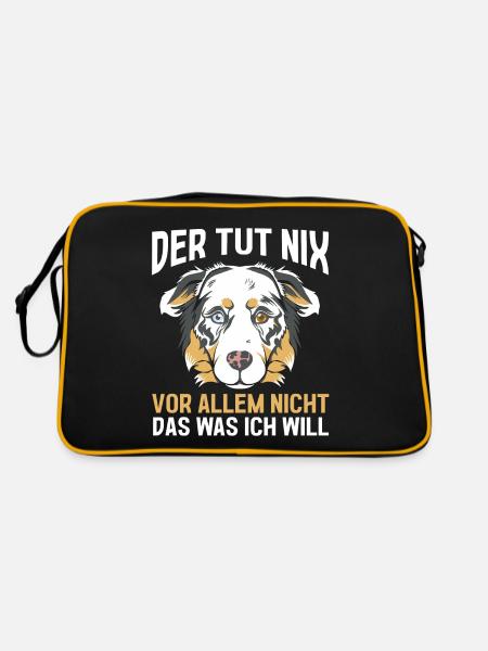 Hund Australian Shepherd - Retro Tasche - Schwarz/Gold - Hinten