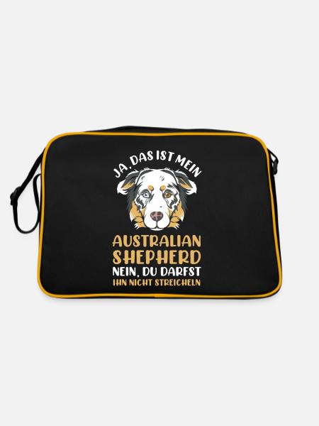 Hund Australian Shepherd - Retro Tasche - Schwarz/Gold - Hinten