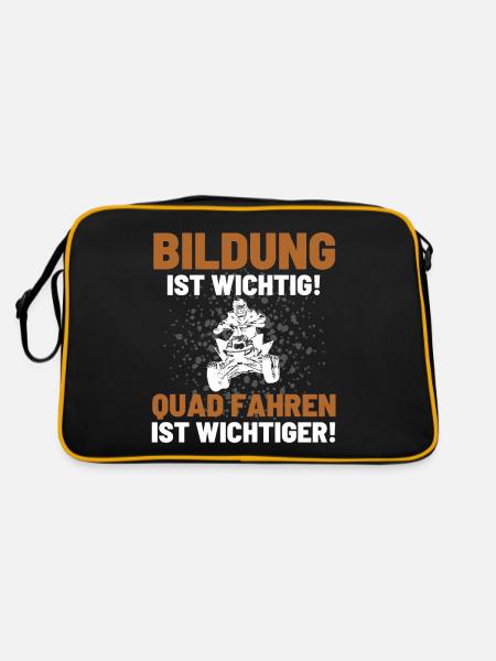 Quad Spruch BILDUNG IST WICHTIG QUAD FAHREN AUCH! - Retro Tasche - Schwarz/Gold - Hinten