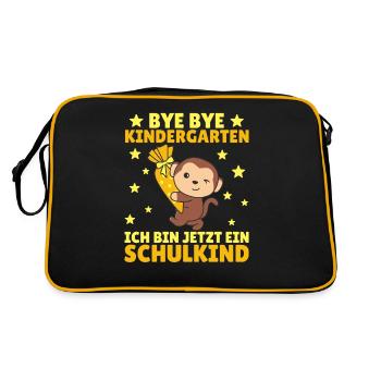 bye bye Kindergarten ich bin jetzt ein Schulkind - Retro Tasche - Schwarz/Gold - Hinten