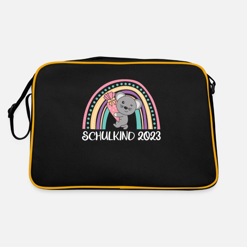 Schulkind 2023 Einschulung Maus Schule - Retro Tasche - Schwarz/Gold