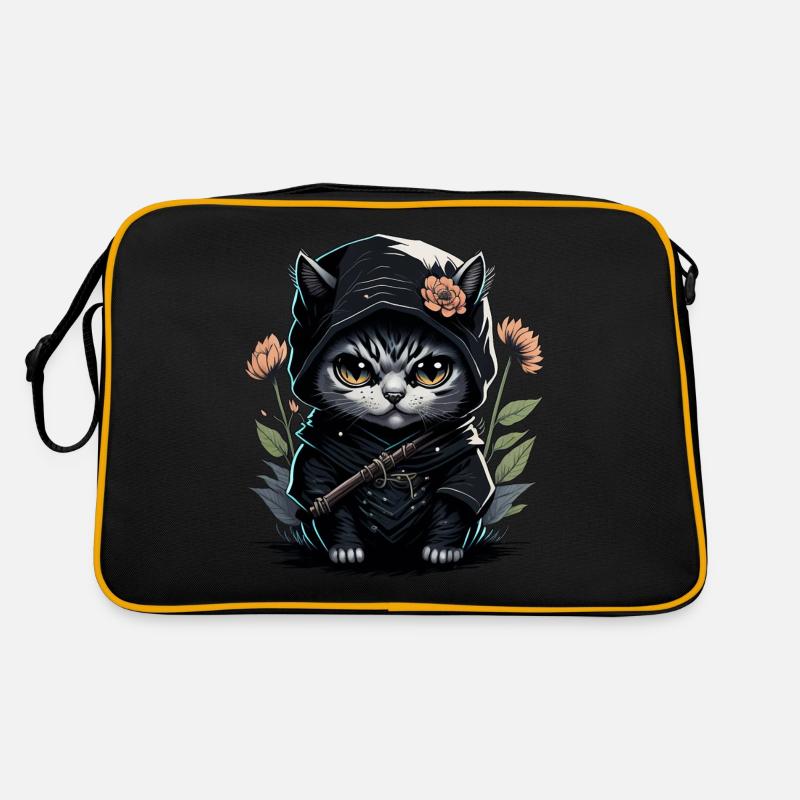 Le chat ninja : un combattant invincible - Sac Retro - noir/or