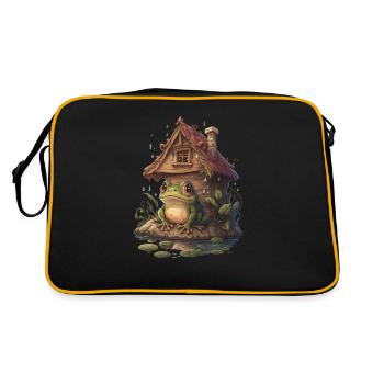 Cottagecore esthétique grenouille dans les bois avec cabane - Sac Retro - noir/or - Dos