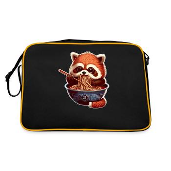 But first Ramen süße Roter Panda isst Ramen - Retro Tasche - Schwarz/Gold - Hinten