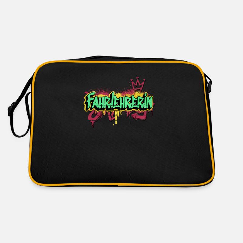 Fahrschule Graffiti-Art Fahrlehrerin - Retro Tasche - Schwarz/Gold