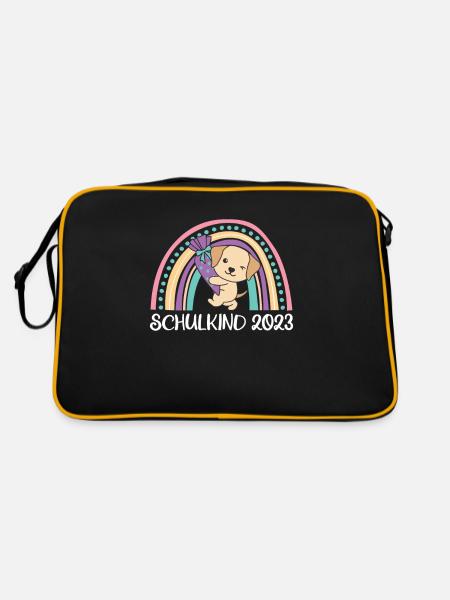 Schulkind 2023 Einschulung Labrador Schule - Retro Tasche - Schwarz/Gold - Hinten
