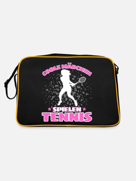 COOLE MÄCHEN SPIELEN TENNIS Lustiges - Retro Tasche - Schwarz/Gold - Hinten